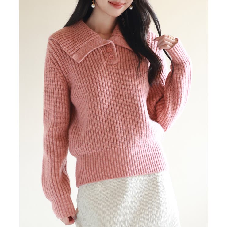 折り返し襟厚手ニットプルオーバー | SAISON DE PAPILLON  | 詳細画像16 