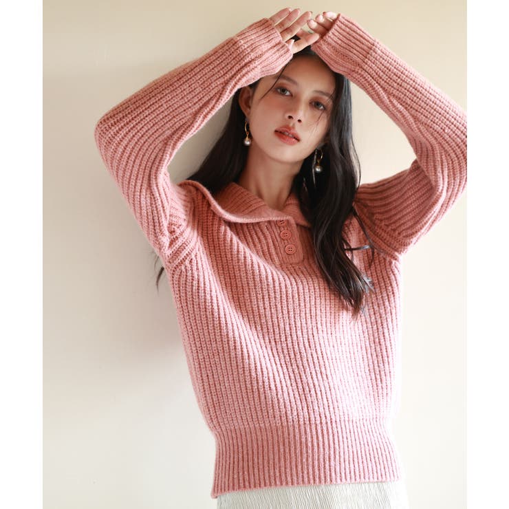 折り返し襟厚手ニットプルオーバー | SAISON DE PAPILLON  | 詳細画像19 