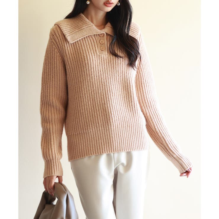 折り返し襟厚手ニットプルオーバー | SAISON DE PAPILLON  | 詳細画像7 