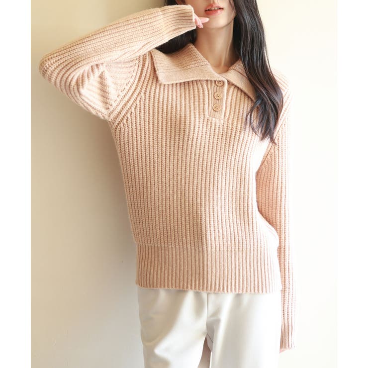 折り返し襟厚手ニットプルオーバー | SAISON DE PAPILLON  | 詳細画像10 