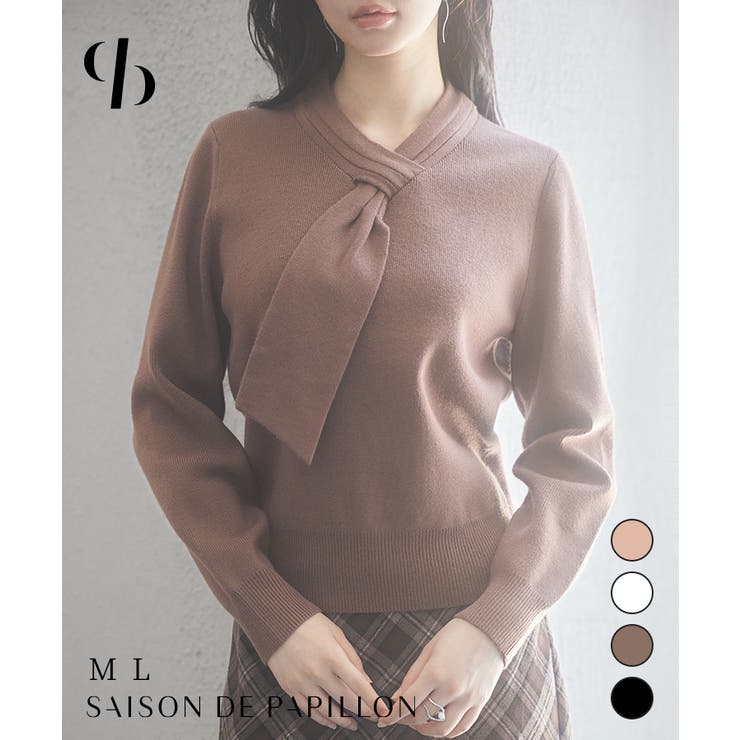 リボンハイゲージ編みニットプルオーバー | SAISON DE PAPILLON  | 詳細画像1 