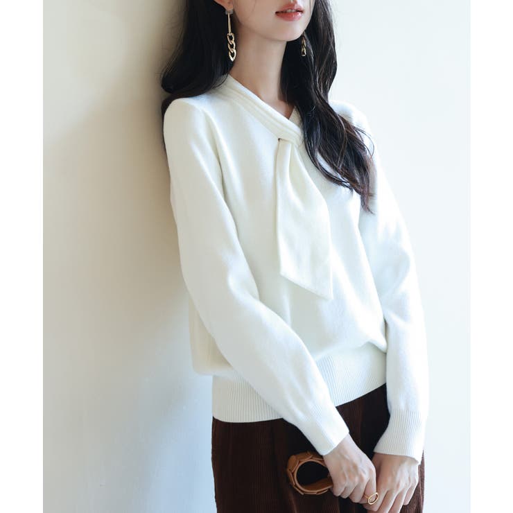 リボンハイゲージ編みニットプルオーバー | SAISON DE PAPILLON  | 詳細画像3 