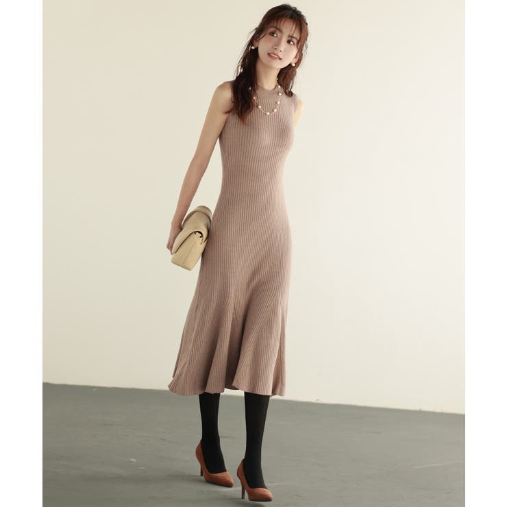 カシュクールニットトップス×ノースリーブニットワンピースセット[品番