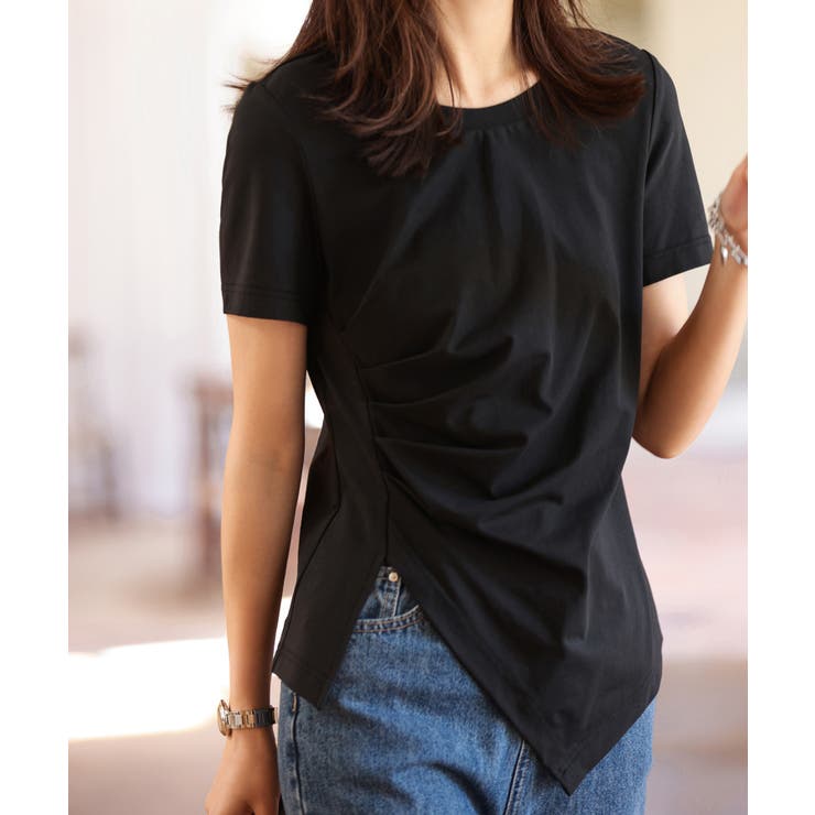 ブラック | デザインスリットTシャツカットソー | SAISON DE PAPILLON 