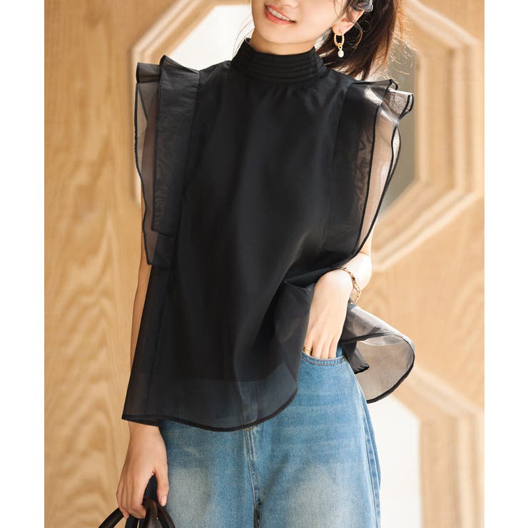 n100 ノースリーブブラウス（ネイビー） ノースリーブ / ネイビープレート付きブラウス | ONLY ONLINE STORE
