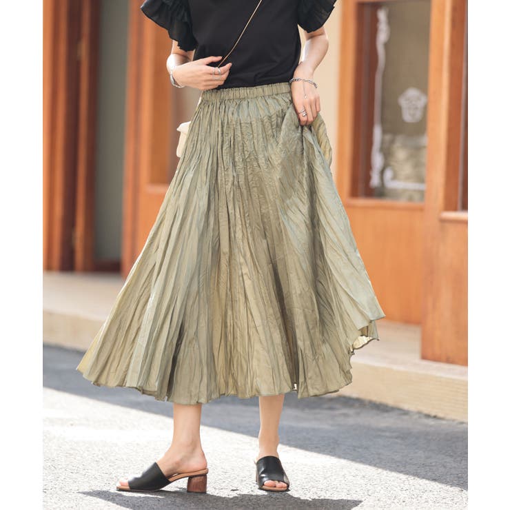 pleats×hand washer skirt(カラープリーツロングスカート)-