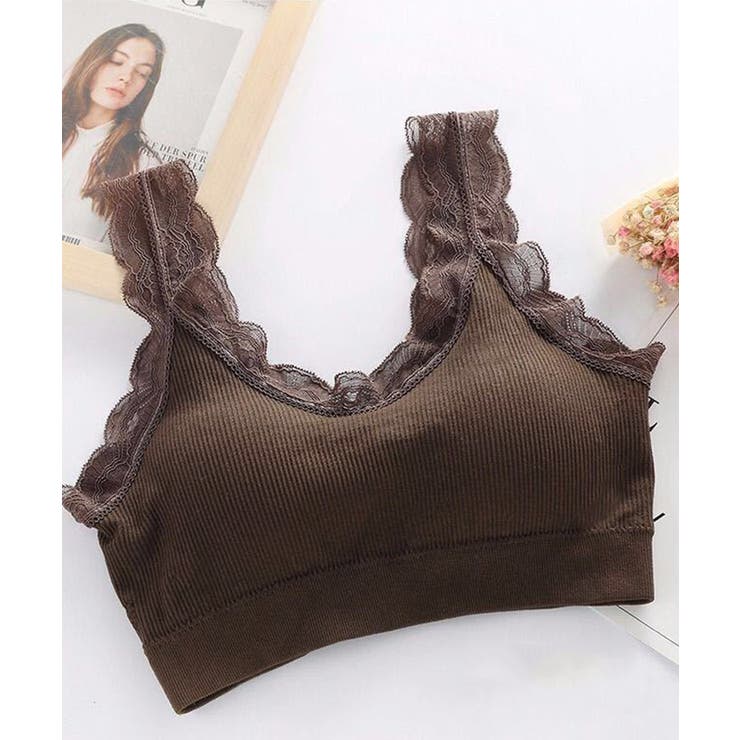 ブラウン | レースリブナイトブラトップ ノンワイヤーブラキャミ | SEU