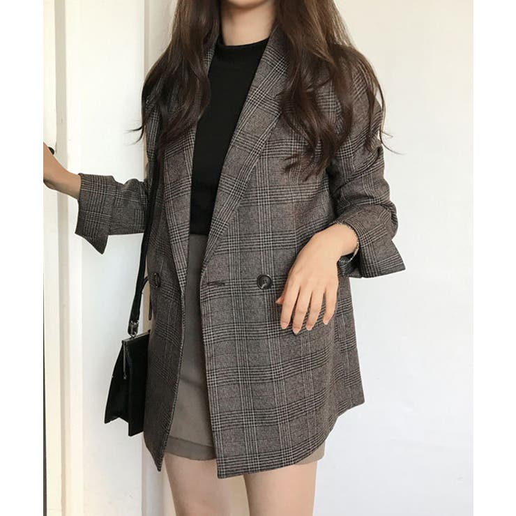 グレインチェックテーラードジャケット オフィスカジュアル ゆったり | SEU | 詳細画像20 