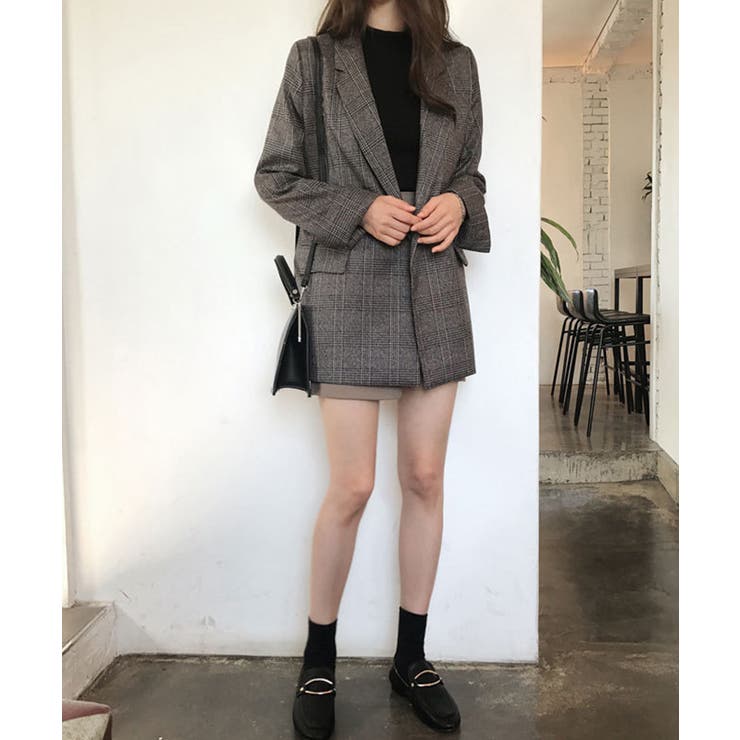 グレインチェックテーラードジャケット オフィスカジュアル ゆったり | SEU | 詳細画像7 