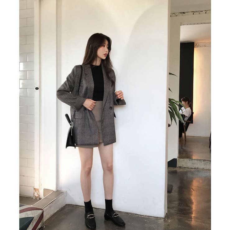 グレインチェックテーラードジャケット オフィスカジュアル ゆったり | SEU | 詳細画像8 