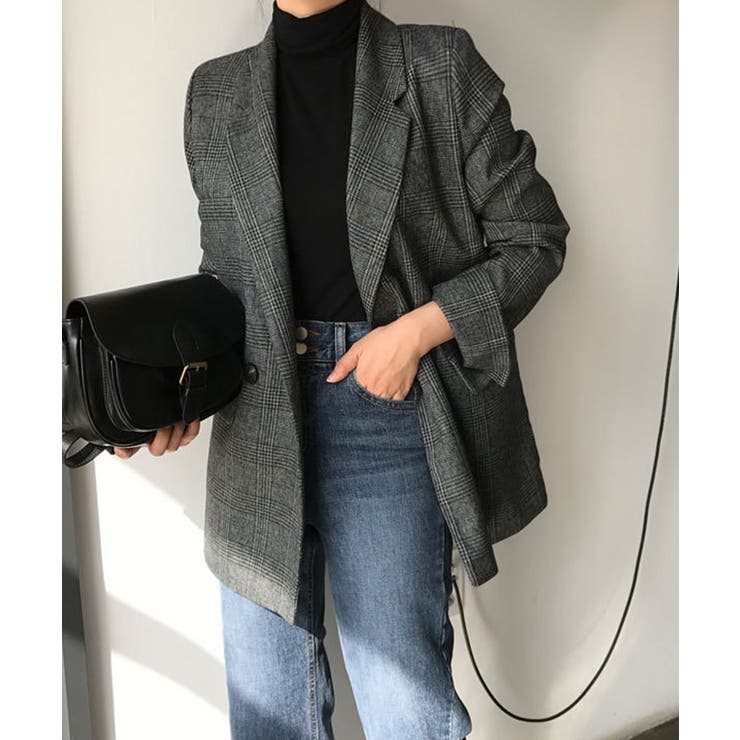 グレインチェックテーラードジャケット オフィスカジュアル ゆったり | SEU | 詳細画像38 