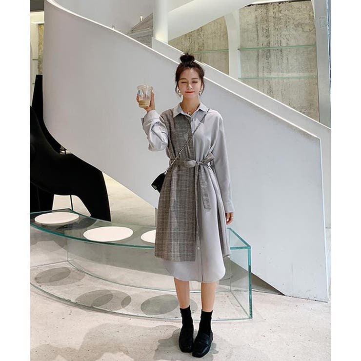 チェック柄レイヤード風シャツワンピース 春夏 韓国ファッション 品番 Dssw Seu エスイイユウ のレディースファッション通販 Shoplist ショップリスト