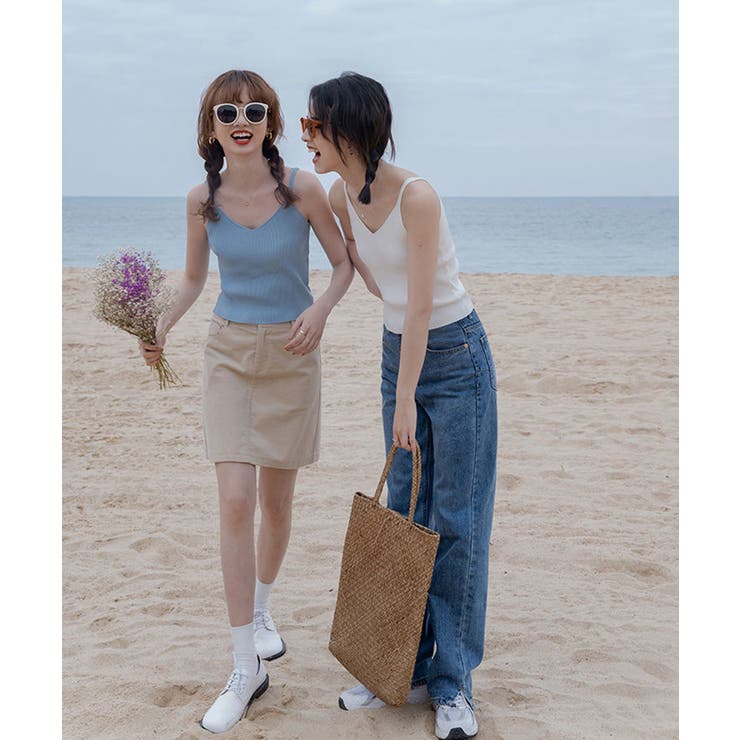 courrèges リブ編みキャミソール 青 0 courrèges リブ編みキャミソール 青 0（レディースファッション