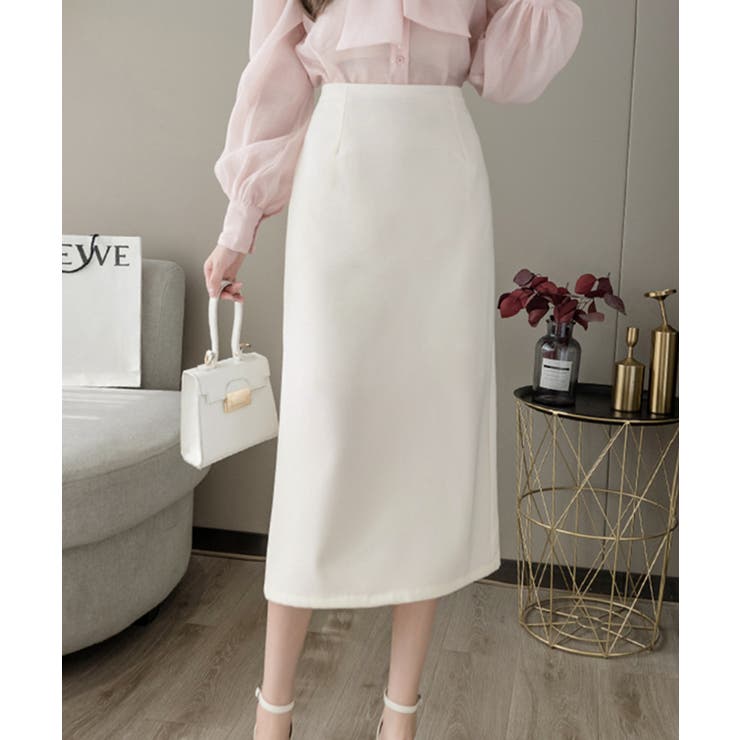 ベージュ | Iラインミモレ丈タイトスカート 韓国ファッション 王道シンプルデザイン | SEU