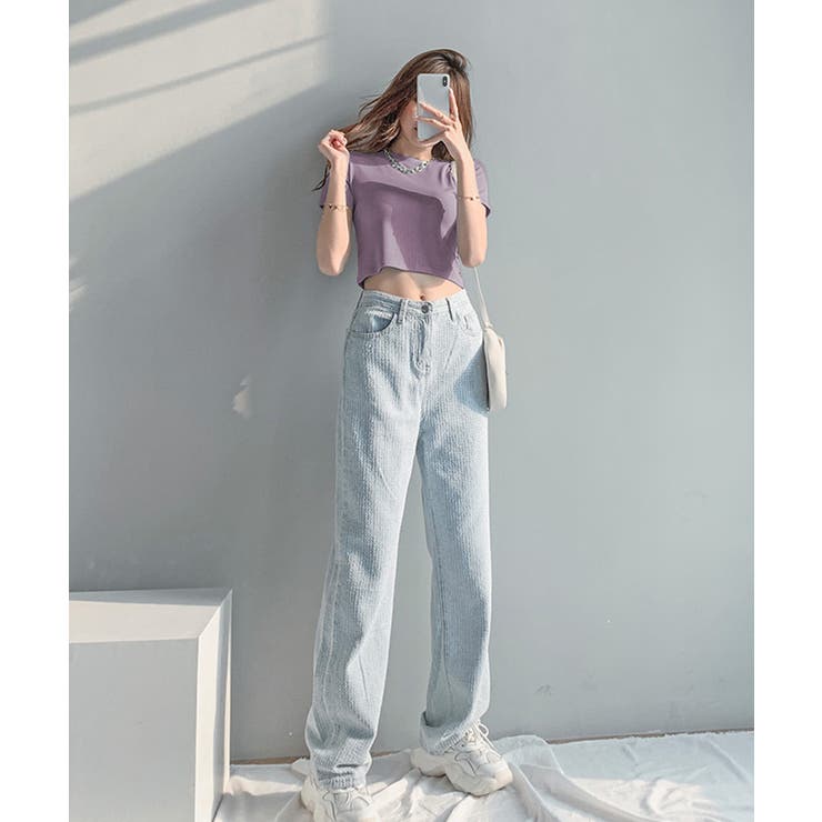 Y2K ショート丈半袖クルーネックTシャツ トップス[品番