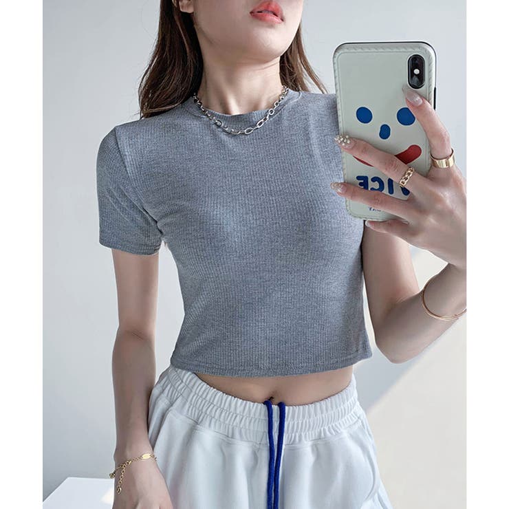 Y2K ショート丈半袖クルーネックTシャツ  トップス[品番：DSSW0002540]｜SEU（エスイイユウ）のレディースファッション通販｜SHOPLIST（ショップリスト）