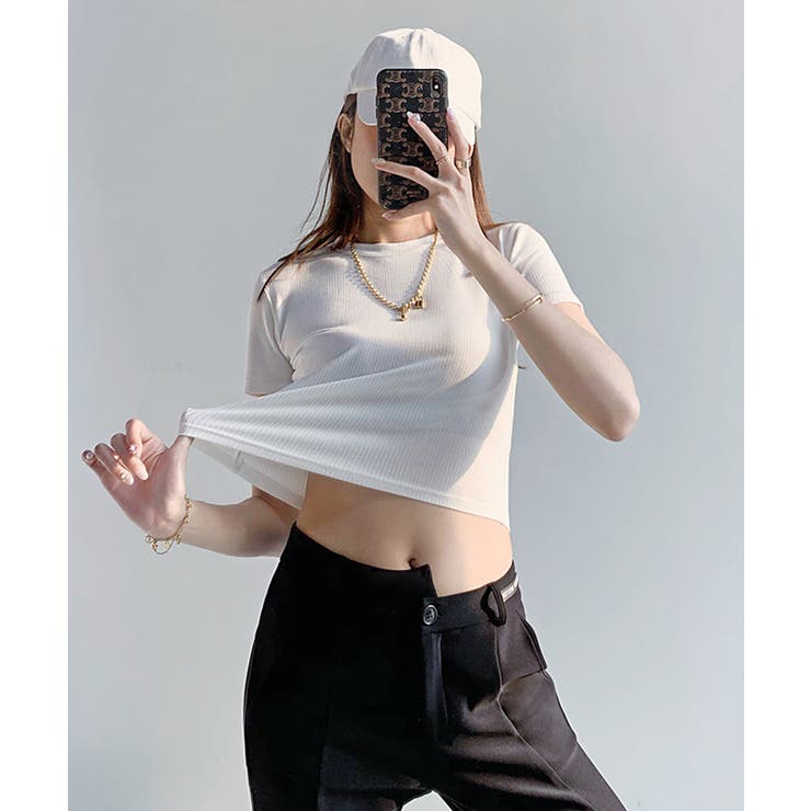 Y2K ショート丈半袖クルーネックTシャツ  トップス[品番：DSSW0002540]｜SEU（エスイイユウ）のレディースファッション通販｜SHOPLIST（ショップリスト）