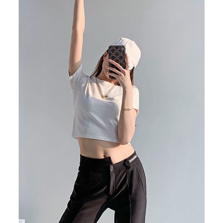 Y2K ショート丈半袖クルーネックTシャツ  トップス[品番：DSSW0002540]｜SEU（エスイイユウ）のレディースファッション通販｜SHOPLIST（ショップリスト）