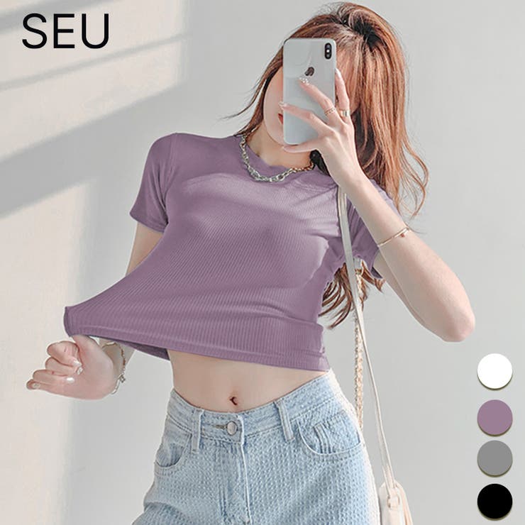 Y2K ショート丈半袖クルーネックTシャツ トップス [品番：DSSW0002540]｜SEU（エスイイユウ）のレディースファッション通販｜SHOPLIST（ショップリスト）