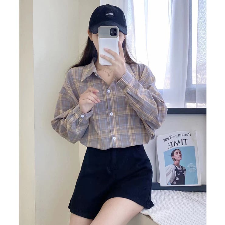 チェック柄シャツ 韓国ファッション 夏服[品番：DSSW0002536