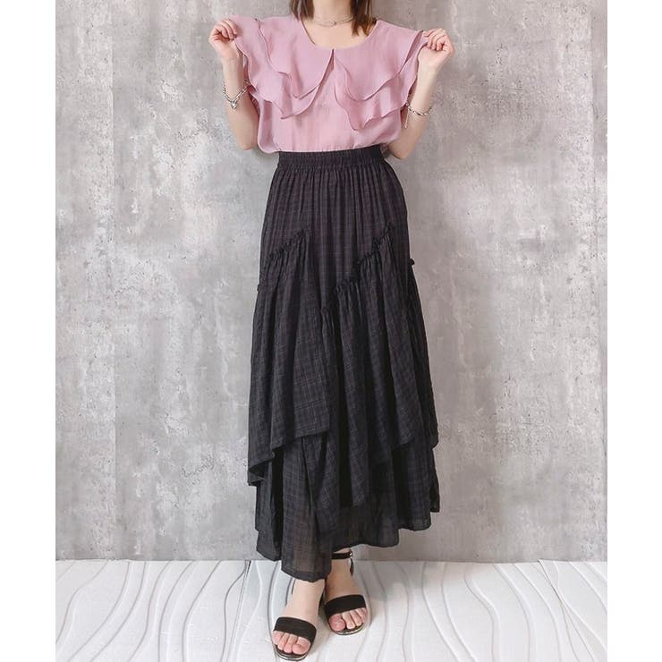 【1度だけ着用】フリル付きシフォン半袖トップス ブラック S シフォン ブラウス レディース シフォンブラウス 長袖 七分袖 ぽ