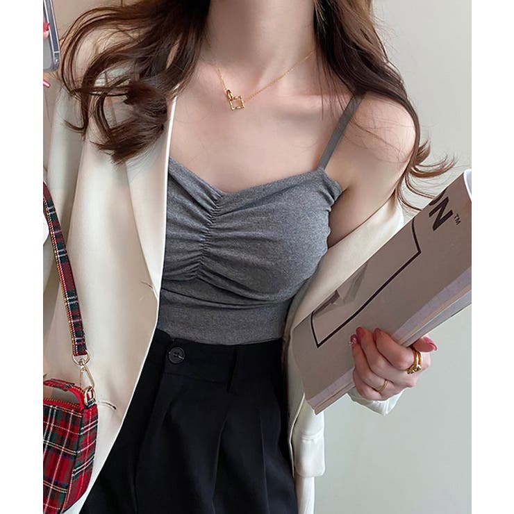 立体カップ付きギャザーブラキャミソール 見せるインナー 美胸効果 | SEU | 詳細画像22 