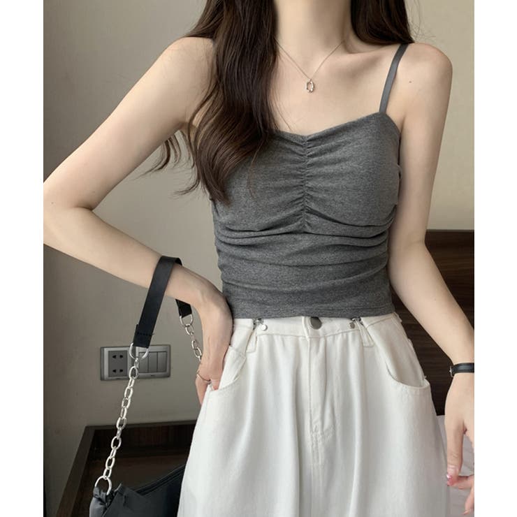 立体カップ付きギャザーブラキャミソール 見せるインナー 美胸効果 | SEU | 詳細画像16 