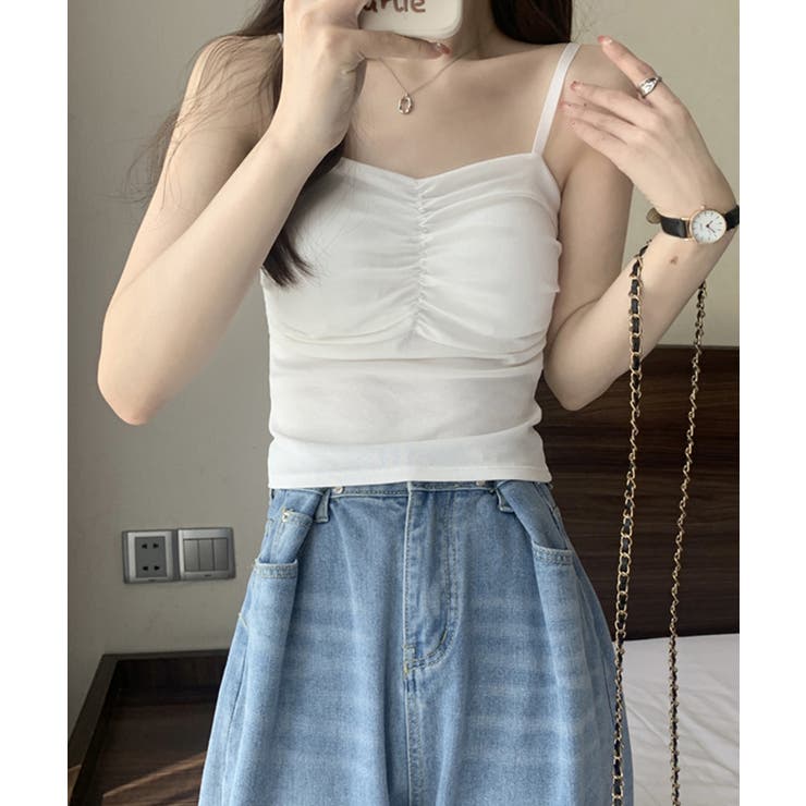 立体カップ付きギャザーブラキャミソール 見せるインナー 美胸効果 | SEU | 詳細画像3 