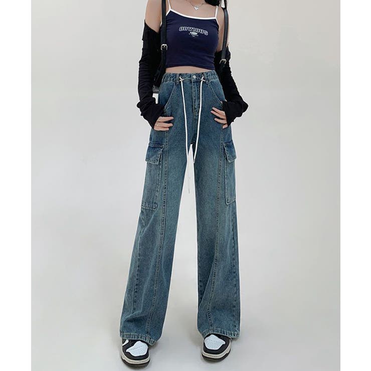 カーゴデニムパンツ ワイドパンツ デニム[品番：DSSW0003005