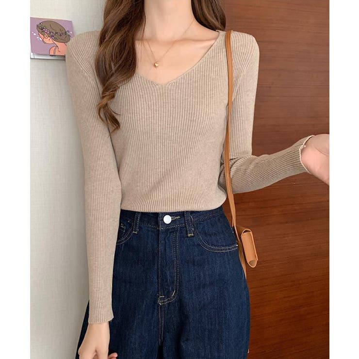 春のレイヤードコーデにぴったり！リブニットトップス Vネック サマーニット | SEU | 詳細画像20 