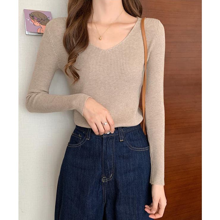 春のレイヤードコーデにぴったり！リブニットトップス Vネック サマーニット | SEU | 詳細画像21 