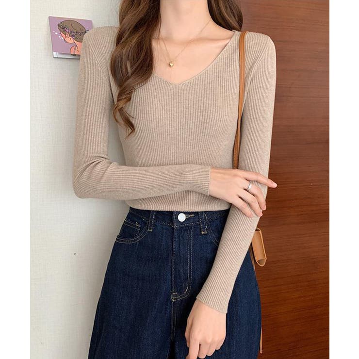 春のレイヤードコーデにぴったり！リブニットトップス Vネック サマーニット | SEU | 詳細画像22 