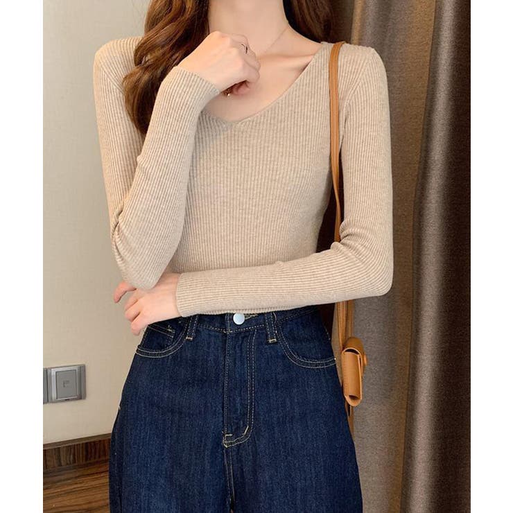 春のレイヤードコーデにぴったり！リブニットトップス Vネック サマーニット | SEU | 詳細画像23 