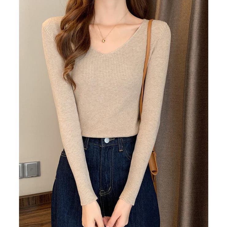 春のレイヤードコーデにぴったり！リブニットトップス Vネック サマーニット | SEU | 詳細画像24 
