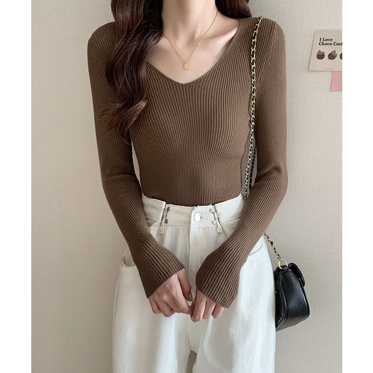 春のレイヤードコーデにぴったり！リブニットトップス Vネック サマーニット | SEU | 詳細画像39 