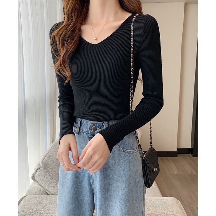 春のレイヤードコーデにぴったり！リブニットトップス Vネック サマーニット | SEU | 詳細画像41 