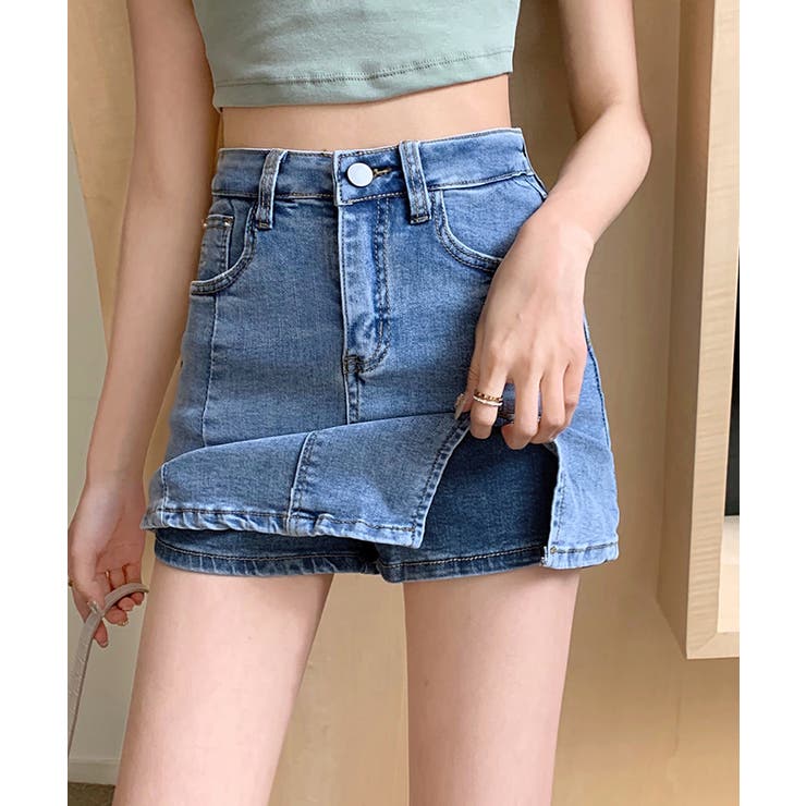 サイドスリットデニムミニスカートパンツ スカート風 デニムショートパンツ [品番：DSSW0004243]｜SEU（エスイイユウ）のレディースファッション通販｜SHOPLIST（ショップリスト）