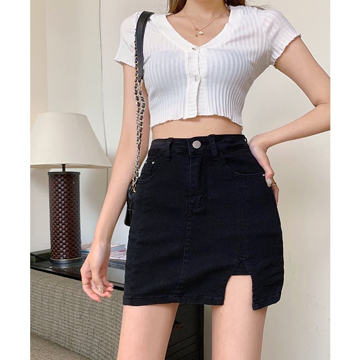サイドスリットデニムミニスカートパンツ スカート風 デニム サイドスリットデニムミニスカートパンツ スカート風 デニム