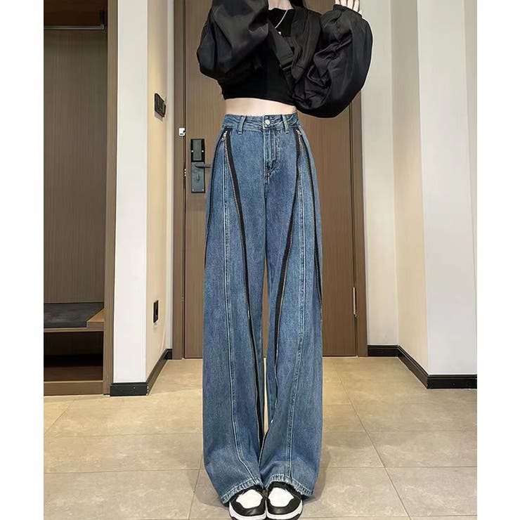 フロントジッパーデニム デニムパンツ ジーンズ[品番
