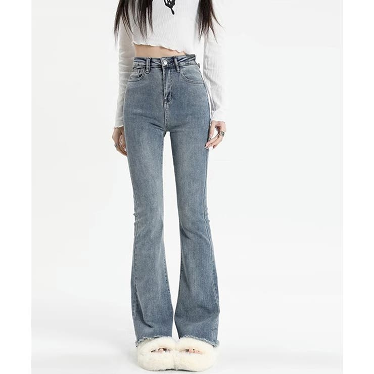 【THEAIRTOWN】フリンジ ダメージ フレア デニム パンツ Theater code ジーンズ damage flare denim pant/ダメージ