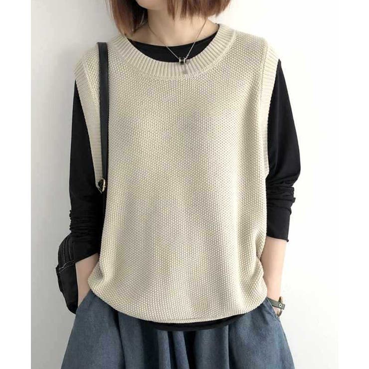 アイボリー | 裾くるりデザインニットベストSHOPLIST限定 新作 春 夏 秋 冬】 | SEU