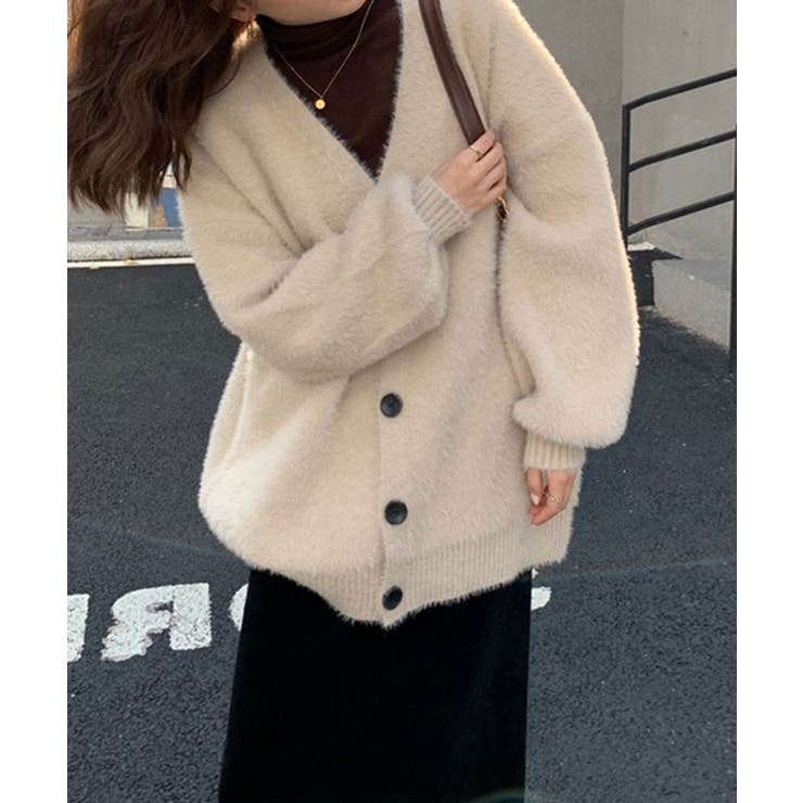 オーバーサイズシャギーニットカーディガン ゆったり 体型カバー | SEU | 詳細画像27 