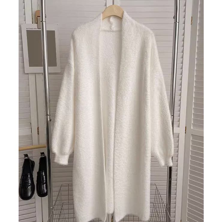 モヘアニットロングカーディガン シャギーニット アウター[品番