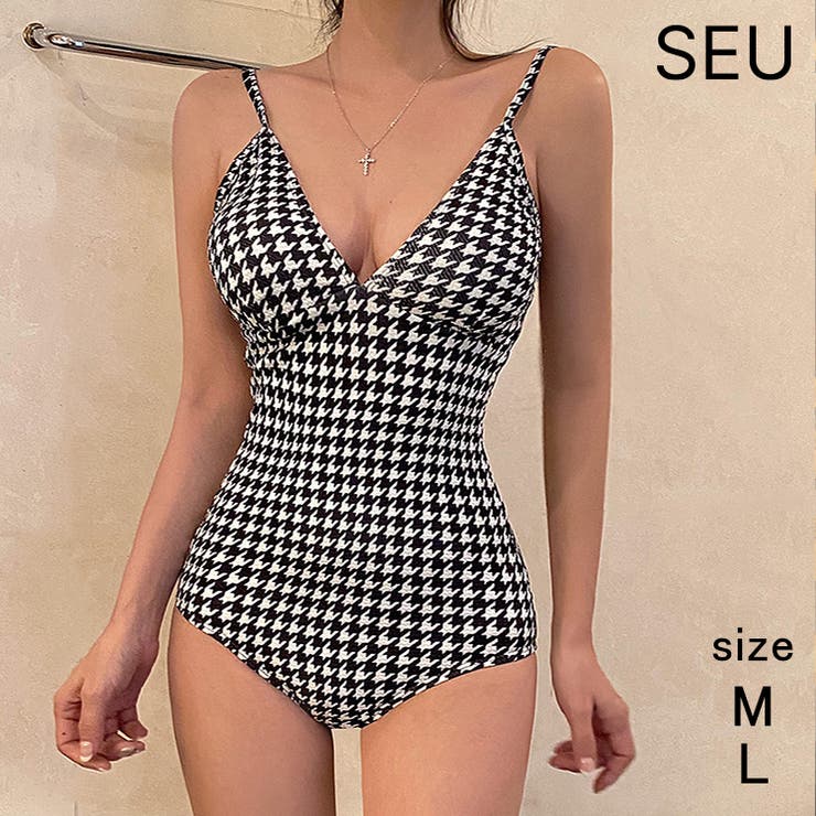 千鳥柄ワンピース水着 セクシー 韓国水着[品番：DSSW0004168