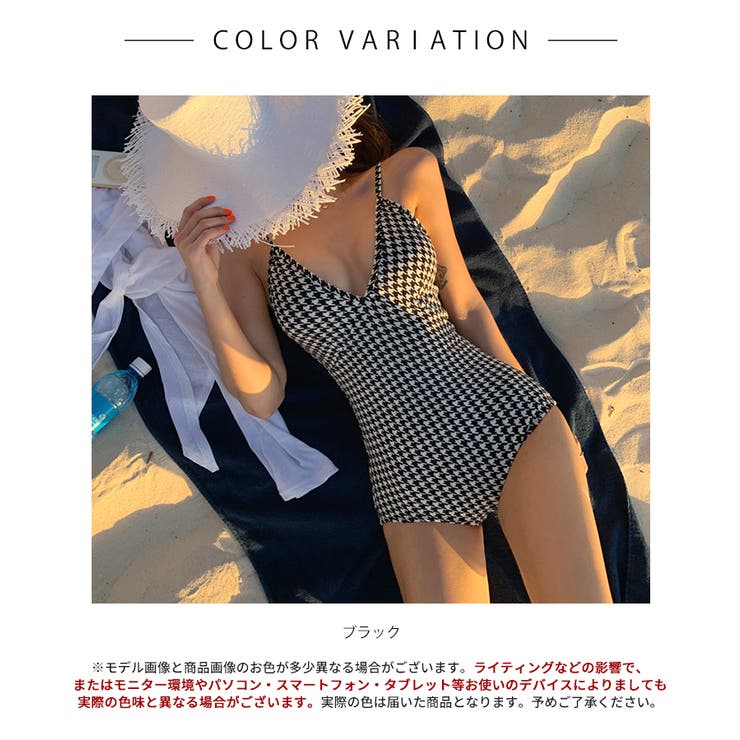 千鳥柄ワンピース水着 セクシー 韓国水着[品番：DSSW0004168