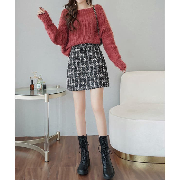 ツイード台形ミニスカート【SHOPLIST限定 新作 春 秋 冬】[品番