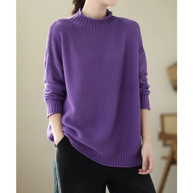 鹿の子編みハイネックニットトップス【SHOPLIST限定 新作 春 秋 冬