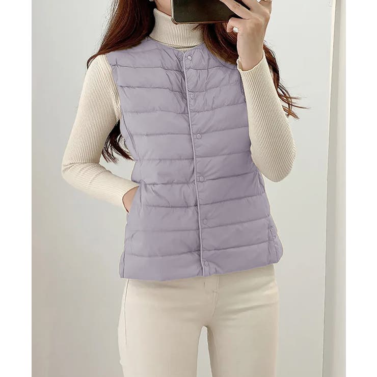 パープル | Vネックにもできるダウンベスト インナーベスト ダウンアウター | SEU