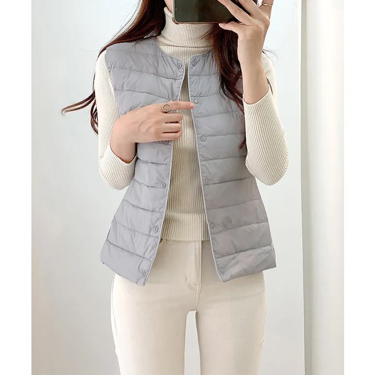 グレー | Vネックにもできるダウンベスト インナーベスト ダウンアウター | SEU