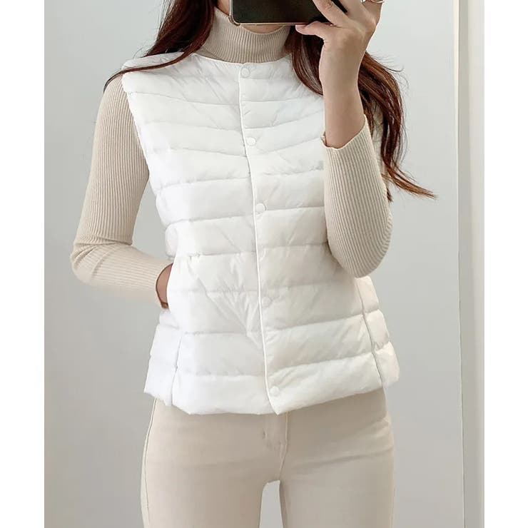 ホワイト | Vネックにもできるダウンベスト インナーベスト ダウンアウター | SEU